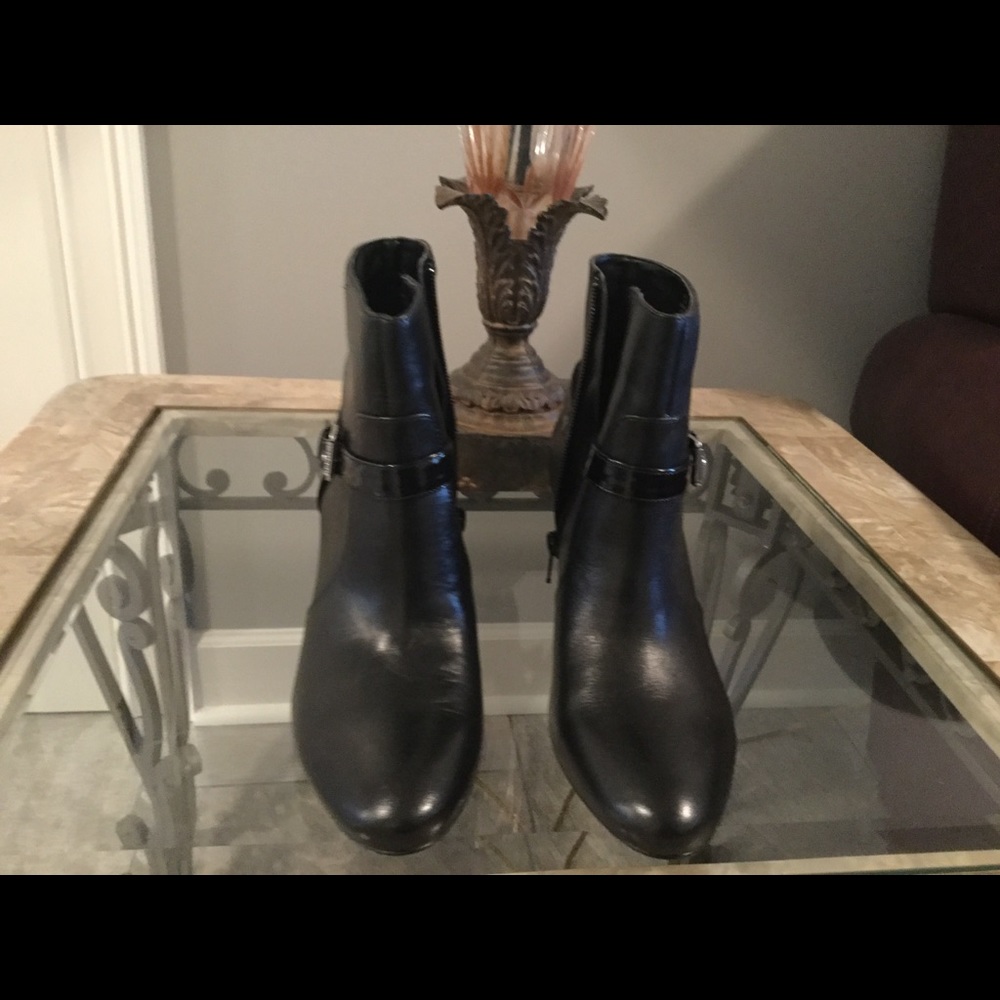 Black leather booties